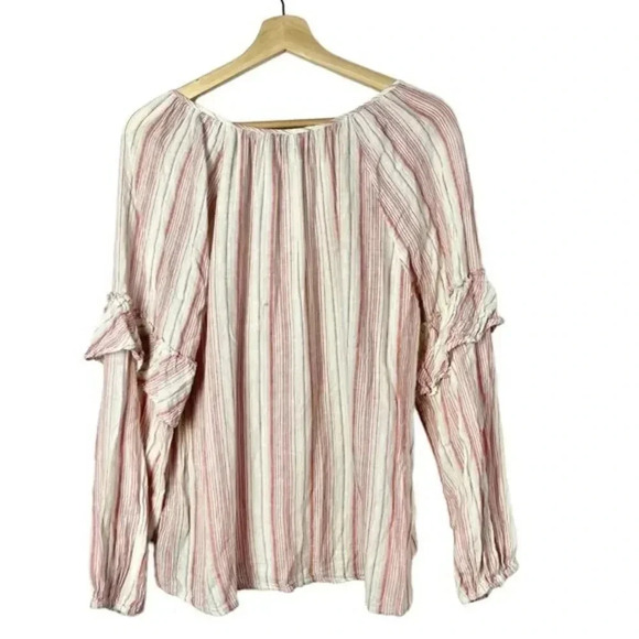 Sanctuary Yucca Boho Pink Stripe Peasant Long Sleeve Blouse L - Picture 3 of 6